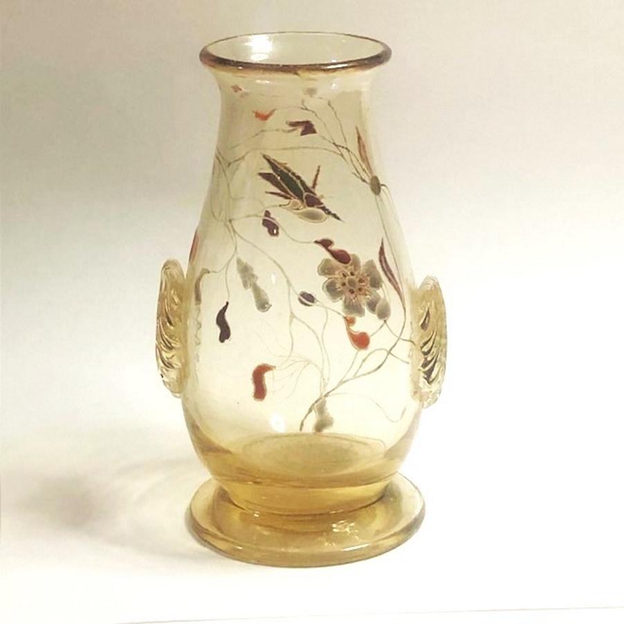 Émile Gallé, Napoleon III, a Pair of Enameled Art Glass Cabinet Vases, ca. 1870s In Good Condition For Sale In New York, NY