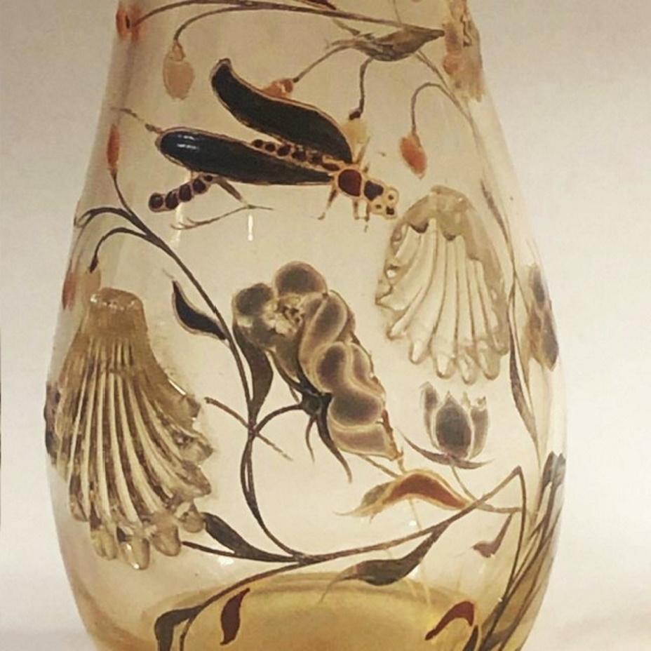 Émile Gallé, Napoleon III, a Pair of Enameled Art Glass Cabinet Vases, ca. 1870s For Sale 1