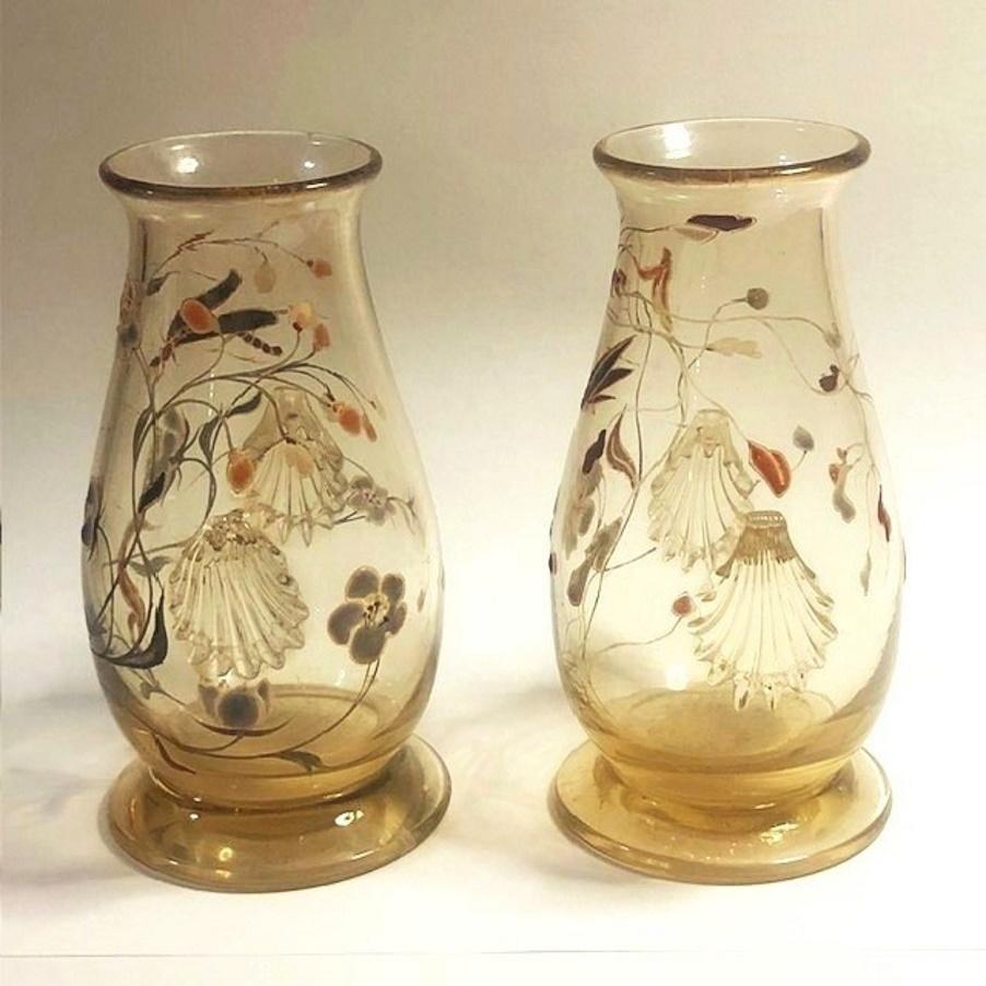 Émile Gallé, Napoleon III, a Pair of Enameled Art Glass Cabinet Vases, ca. 1870s For Sale 3