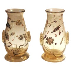 Émile Gallé, Napoleon III, a Pair of Enameled Art Glass Cabinet Vases, ca. 1870s