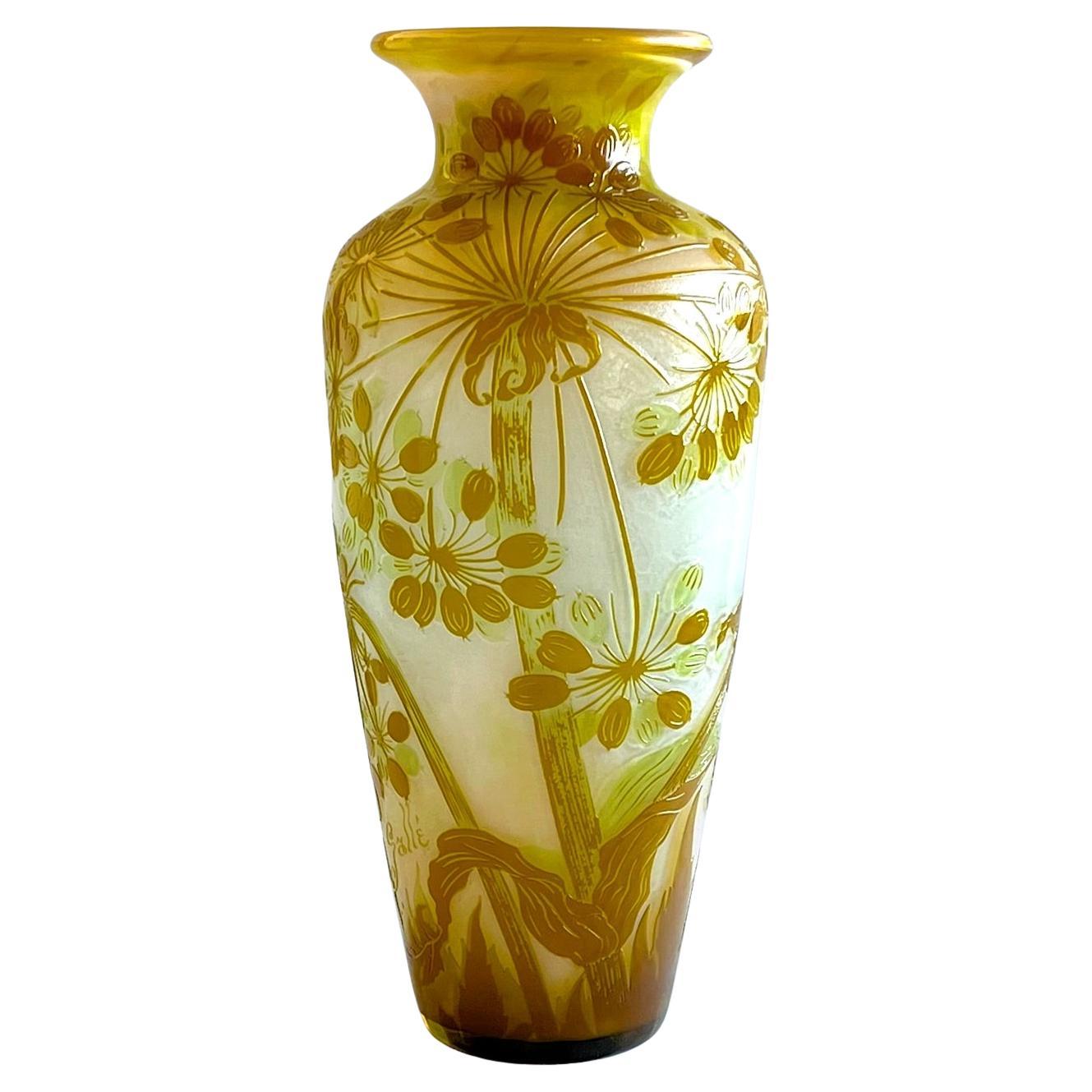 Emile Gallé - 'Ombelles' Art Nouveau Cameo Glass Vase For Sale