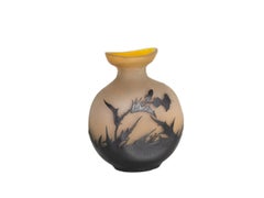 Emile Galle Orange Black Multilayer Glass Thistle Vase, Art Nouveau, 1900s