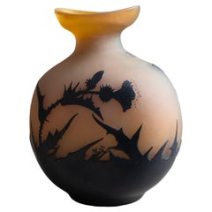 Emile Galle Orange Black Multilayer Glass Thistle Vase, Art Nouveau, 1900s