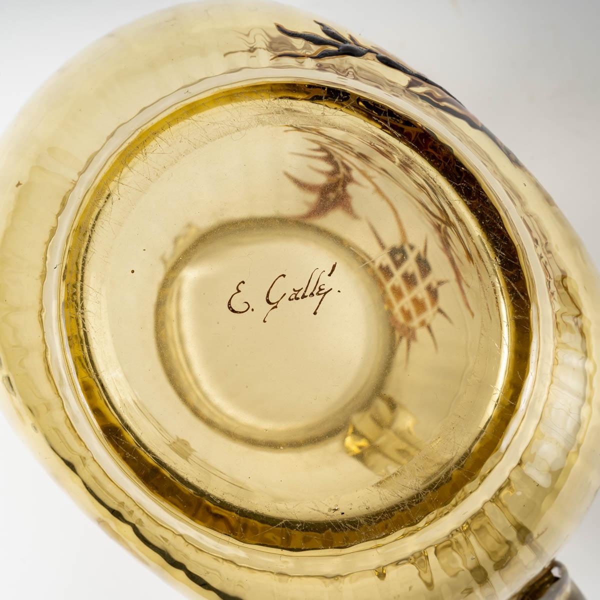 Emile Gallé, Orangeade Set Chardons Yellow Enameled Glass 6 Pieces, Thistles 8