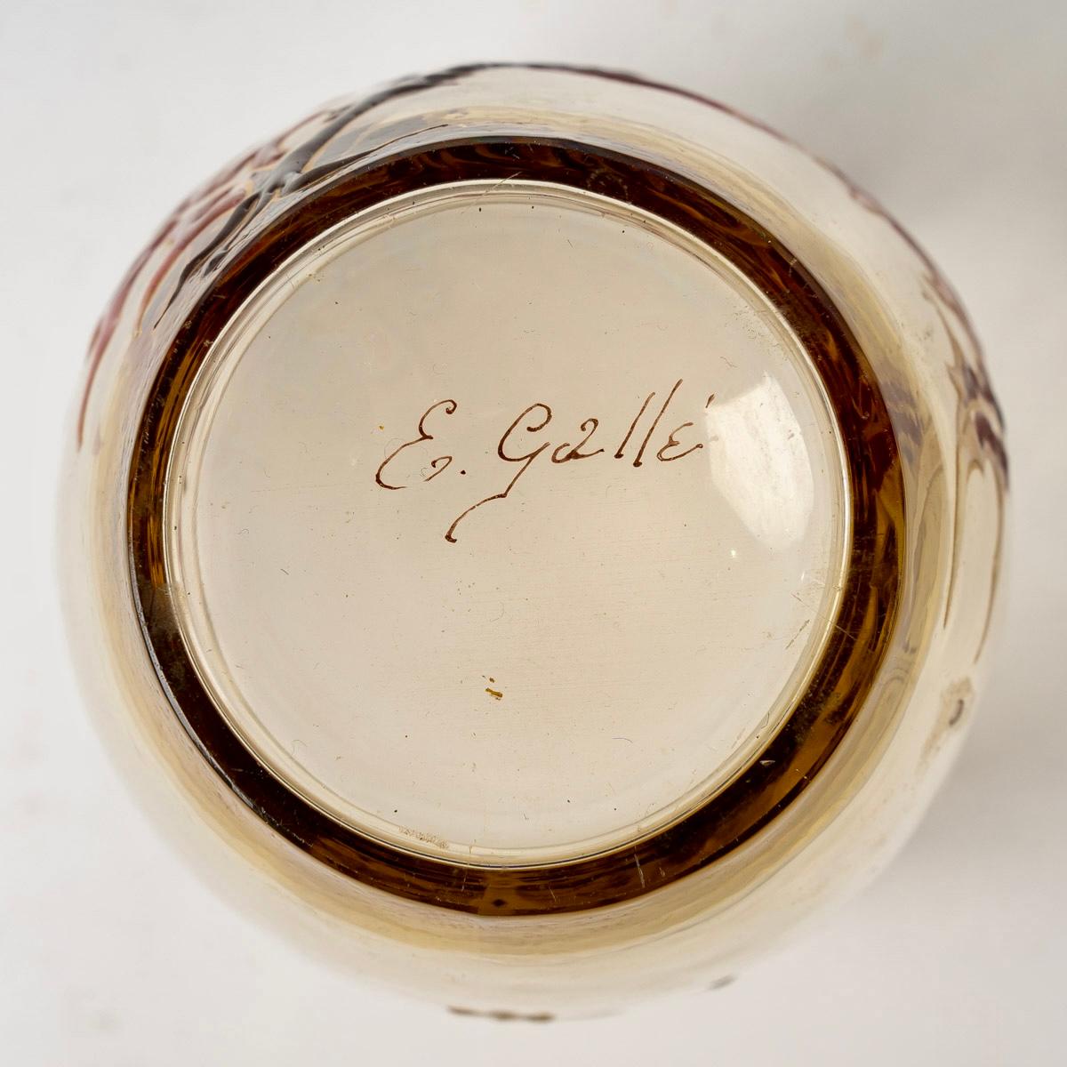 Emile Gallé, Orangeade Set Chardons Yellow Enameled Glass 6 Pieces, Thistles 1