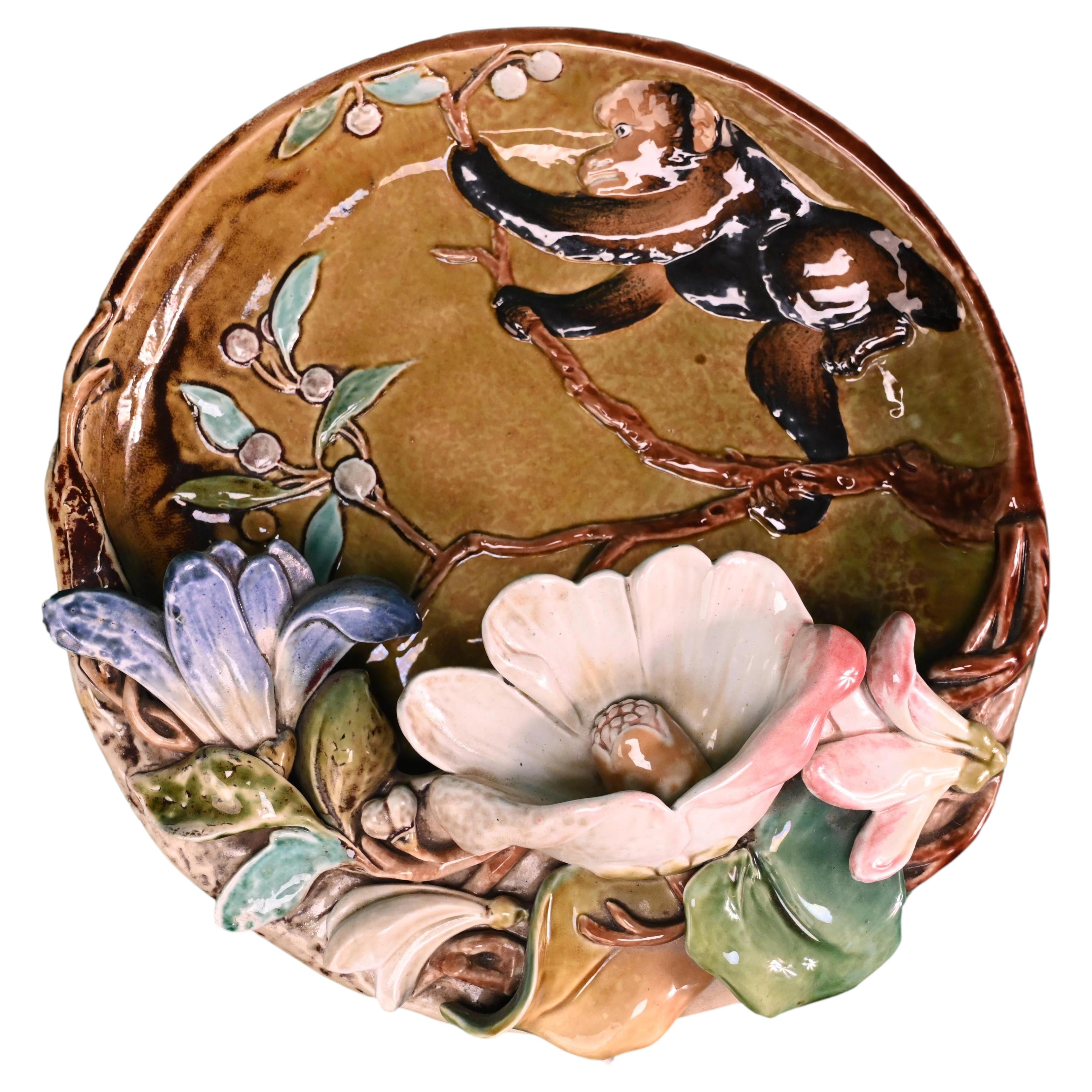 Émile GALLÉ, The Ornamental Dish With A Monkey Climbing Among Flowers