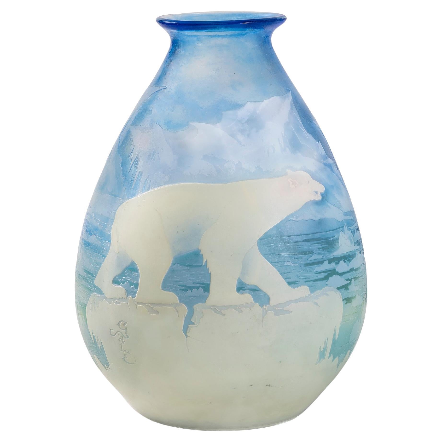 Émile Gallé “Ours Polaires” Cameo Glass Vase For Sale