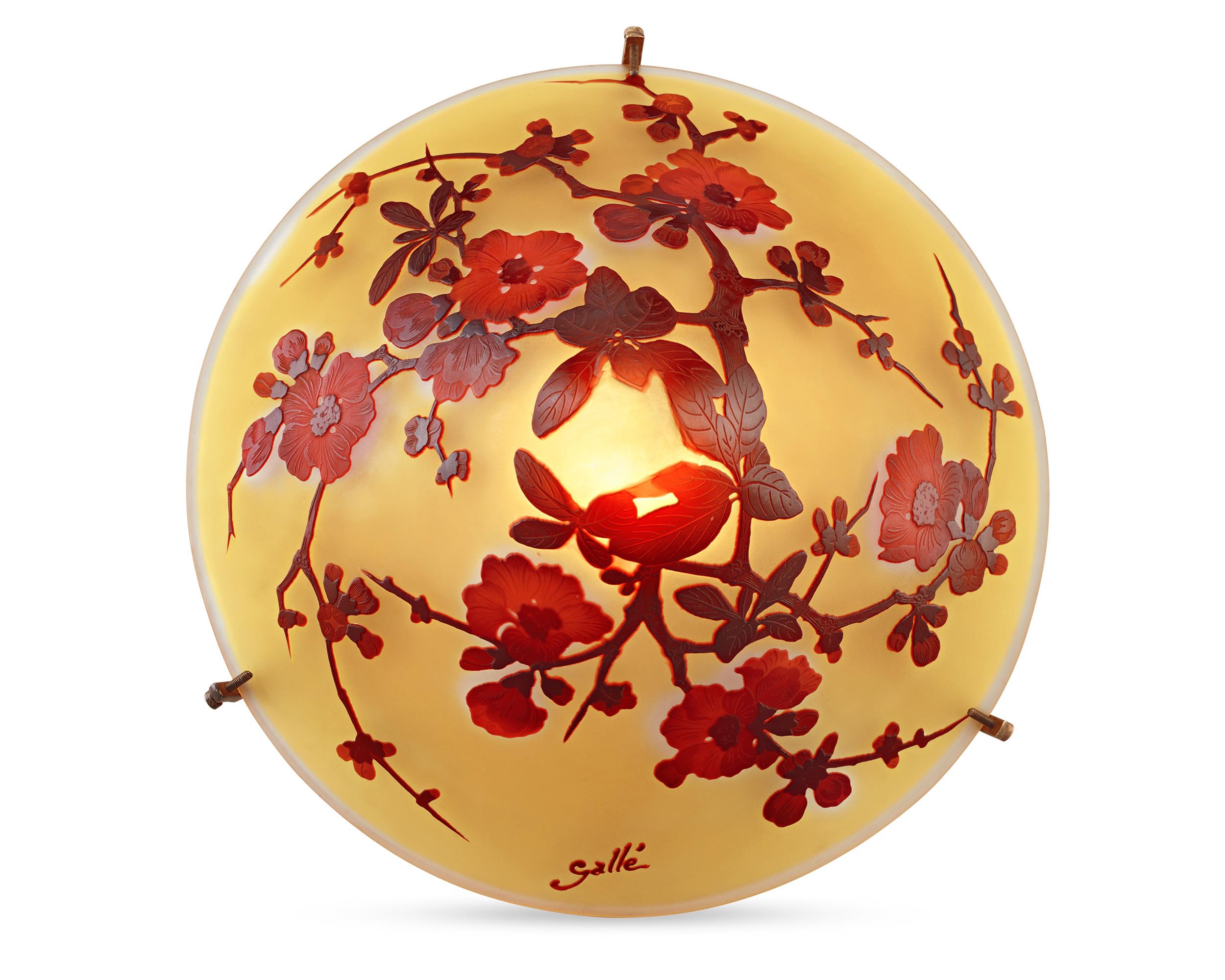 French Émile Gallé Pointed Top Cameo Glass Lamp