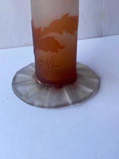 Emile Galle, Rare 'Chrysanthemes vase' c 1900, Etched Glass, Signed