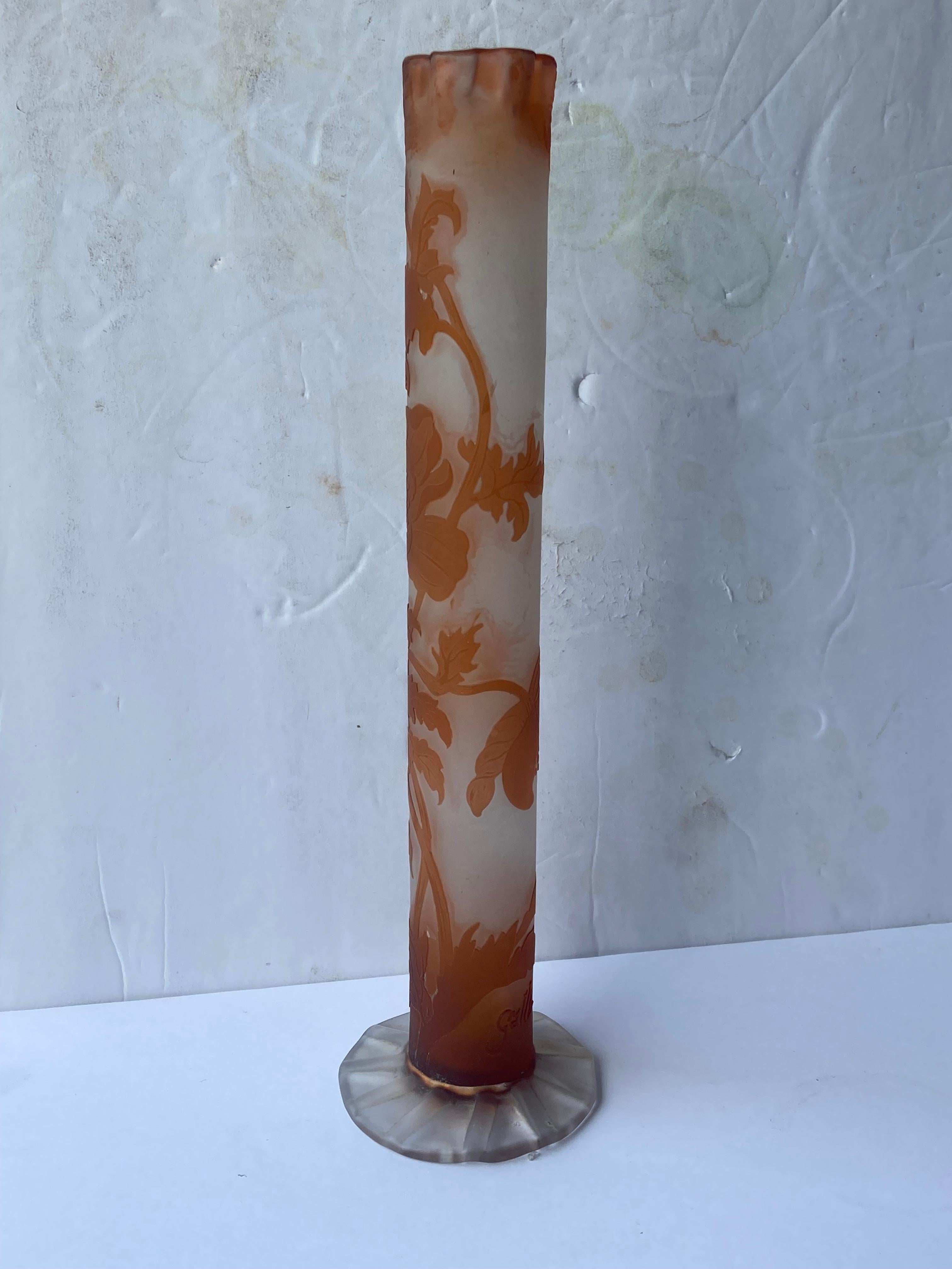 Emile Galle, Rare 'Chrysanthemes vase' c 1900, Etched Glass, Signed In Good Condition For Sale In Los Angeles, CA