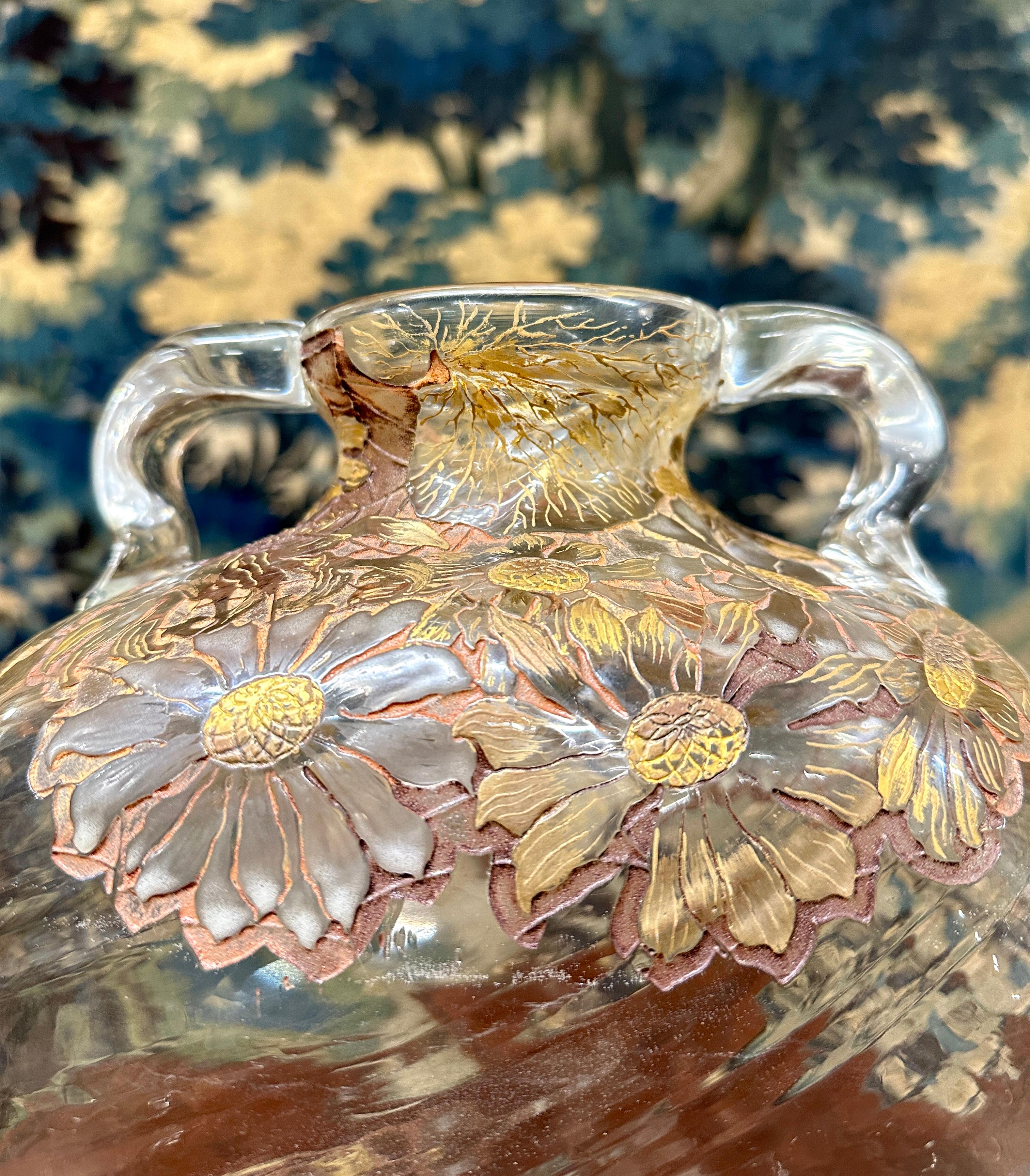 Emile Gallé - Rare Gourd Vase In Enamelled And Gilded Glass, Art Nouveau Period In Excellent Condition In NONANCOURT, FR