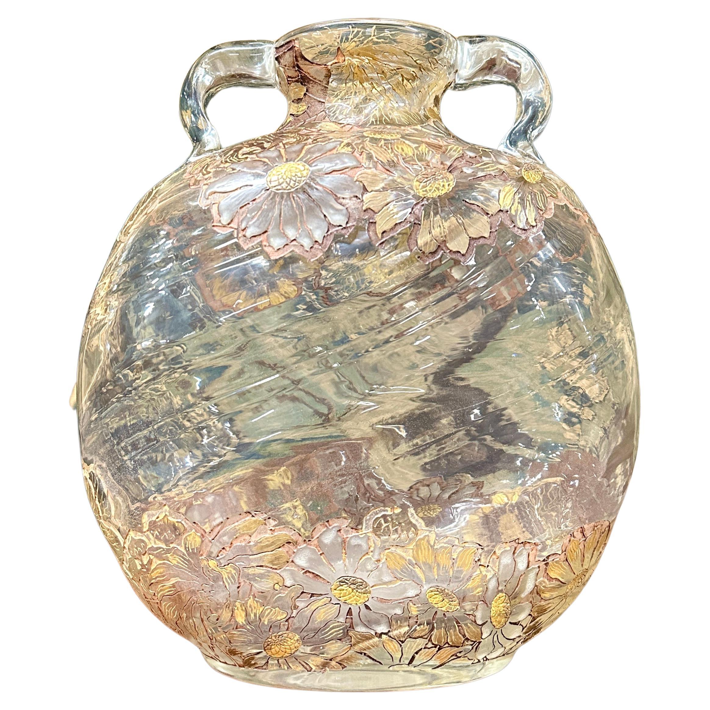 Emile Gallé - Rare Gourd Vase In Enamelled And Gilded Glass, Art Nouveau Period
