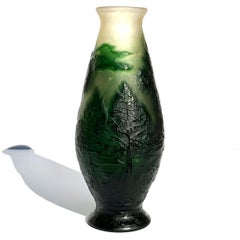 Emile Galle Rare Green Scenic Cameo Vase