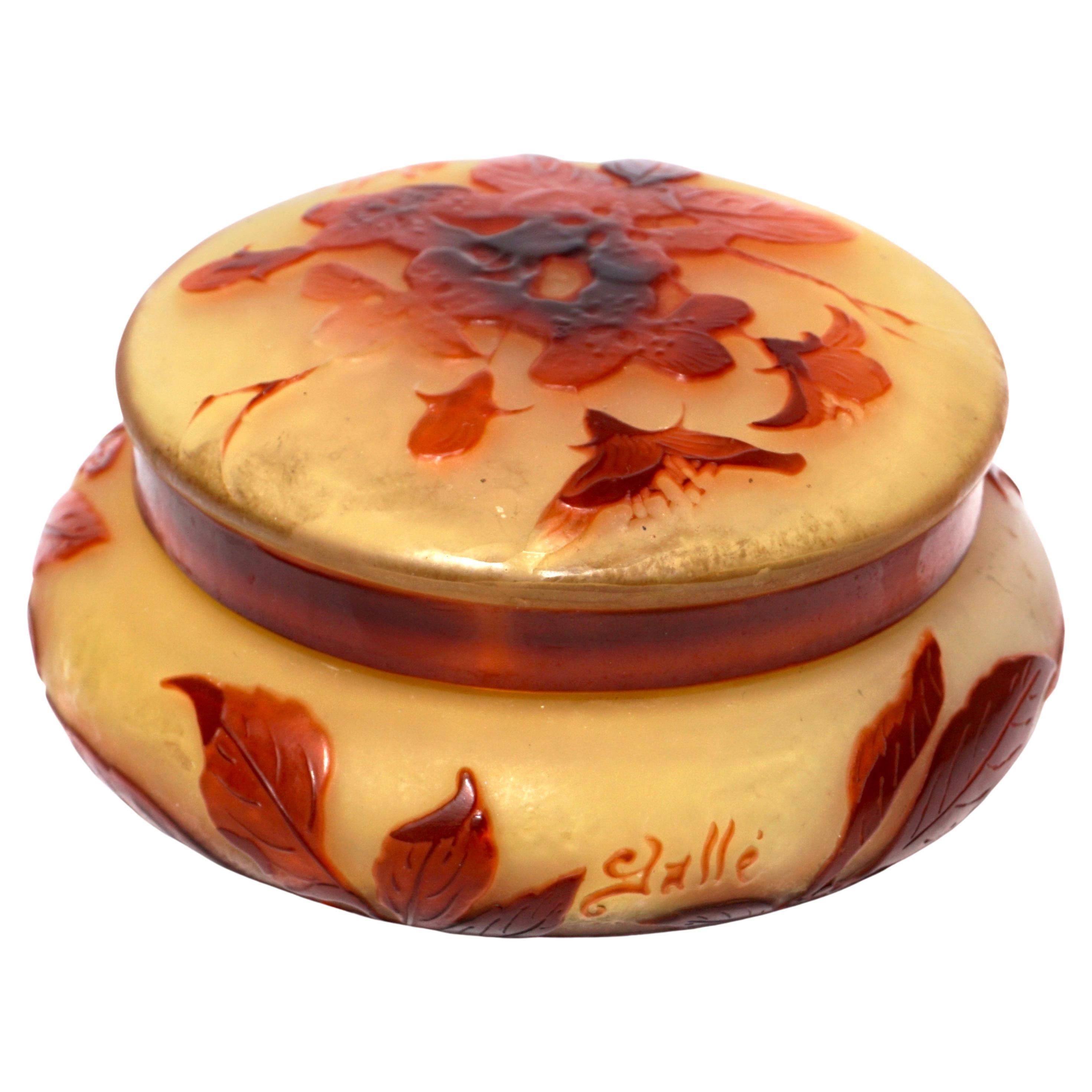 Emile Galle Red Floral Cameo Art Nouveau Covered Box
