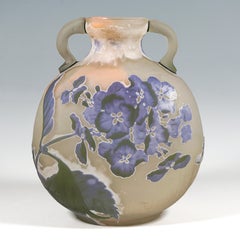 Émile Gallé Round Art Nouveau Cameo Handle Vase With Hydrangea Decor France 1905