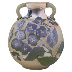 Émile Gallé Round Art Nouveau Cameo Handle Vase With Hydrangea Decor France 1905
