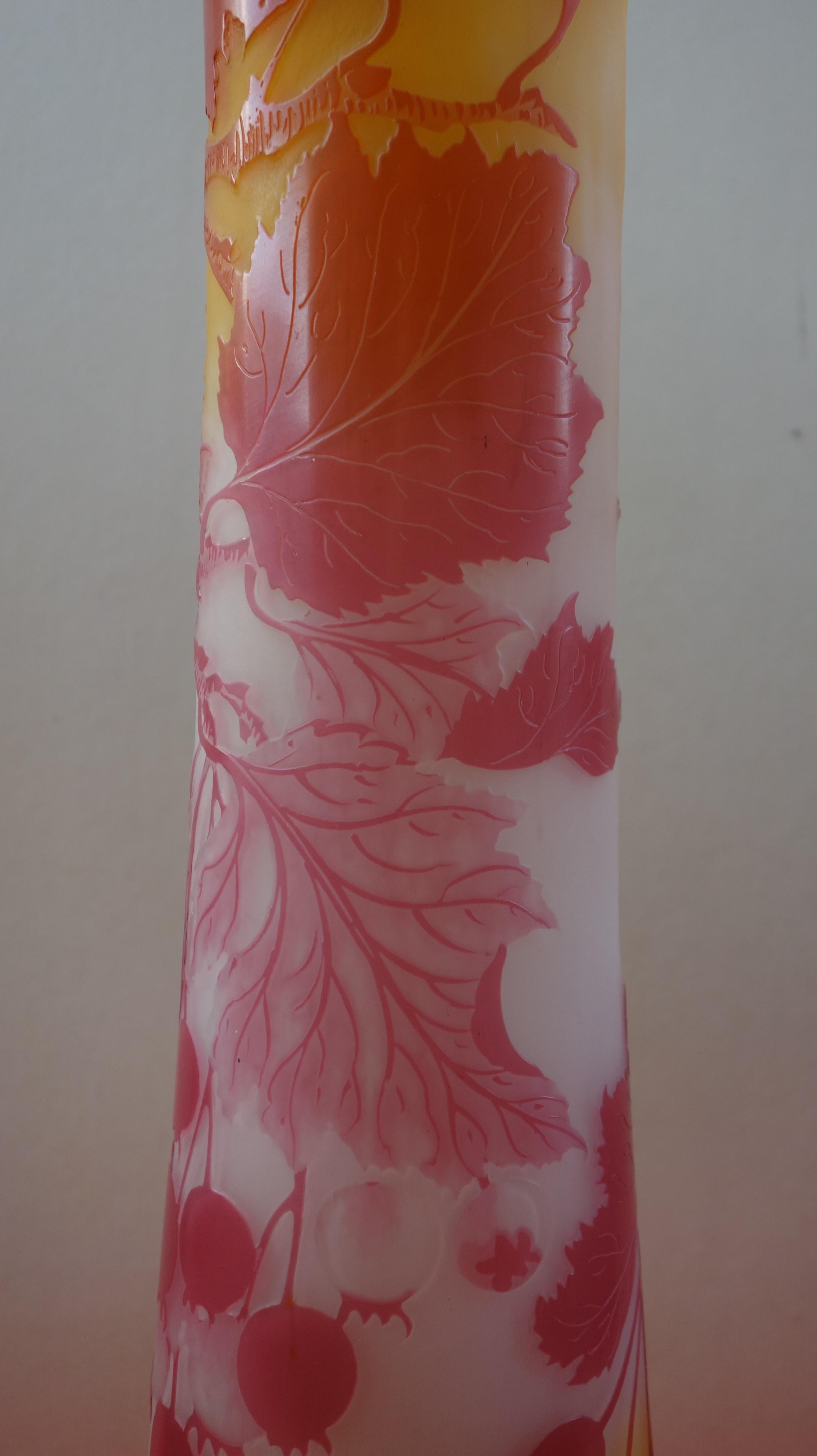 Art Nouveau French Cameo Glass 'Red Berries Vase' by Emile Gallé, Nancy - 45cm 4