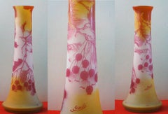 Antique Art Nouveau French Cameo Glass 'Red Berries Vase' by Emile Gallé, Nancy - 45cm