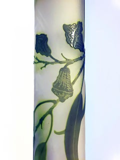 Galle Cameo Vase Art Nouveau  French Art Glass Vase Green Floral 22.5 inch tall