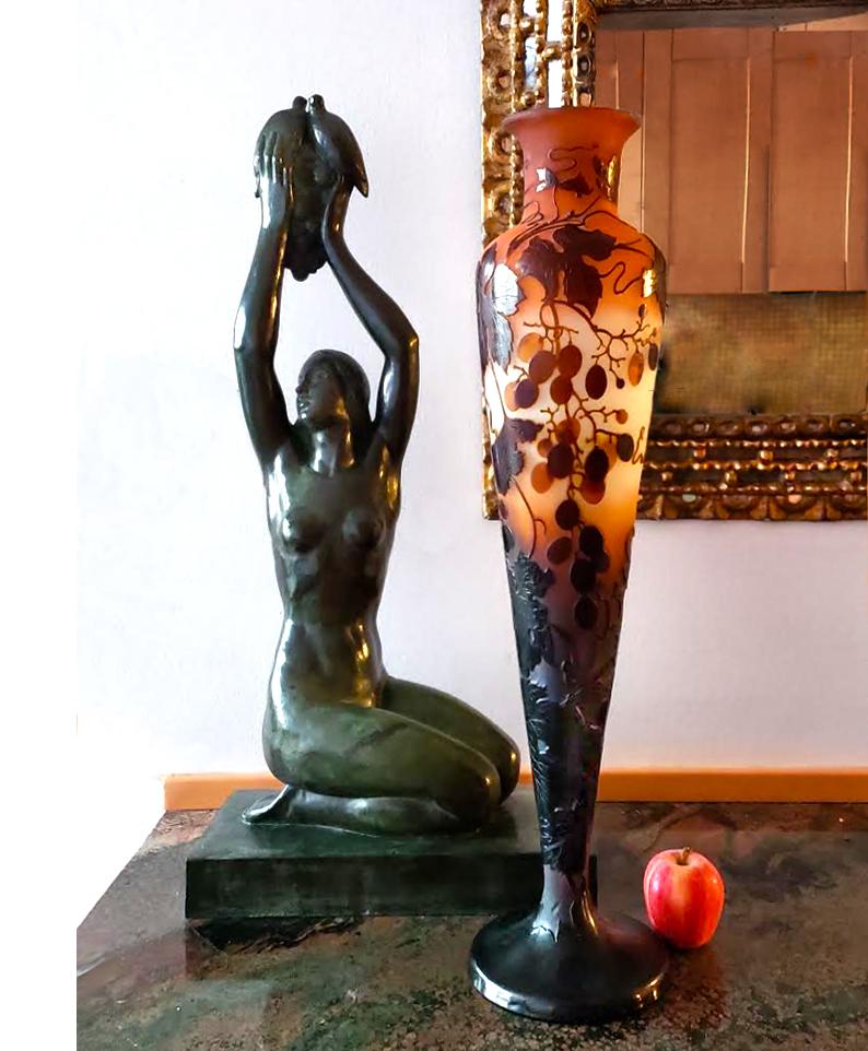 Emile Galle  Monumental Cameo Vase, Art Nouveau  28 inches tall - Sculpture by Emile Gallé