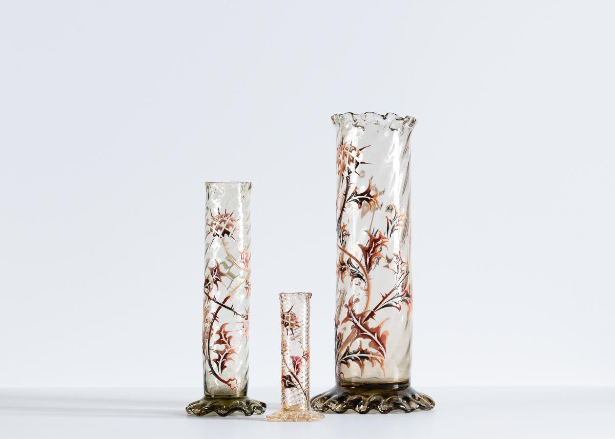 French Émile Gallé, Set of Three Vases, France, Early 20th Century