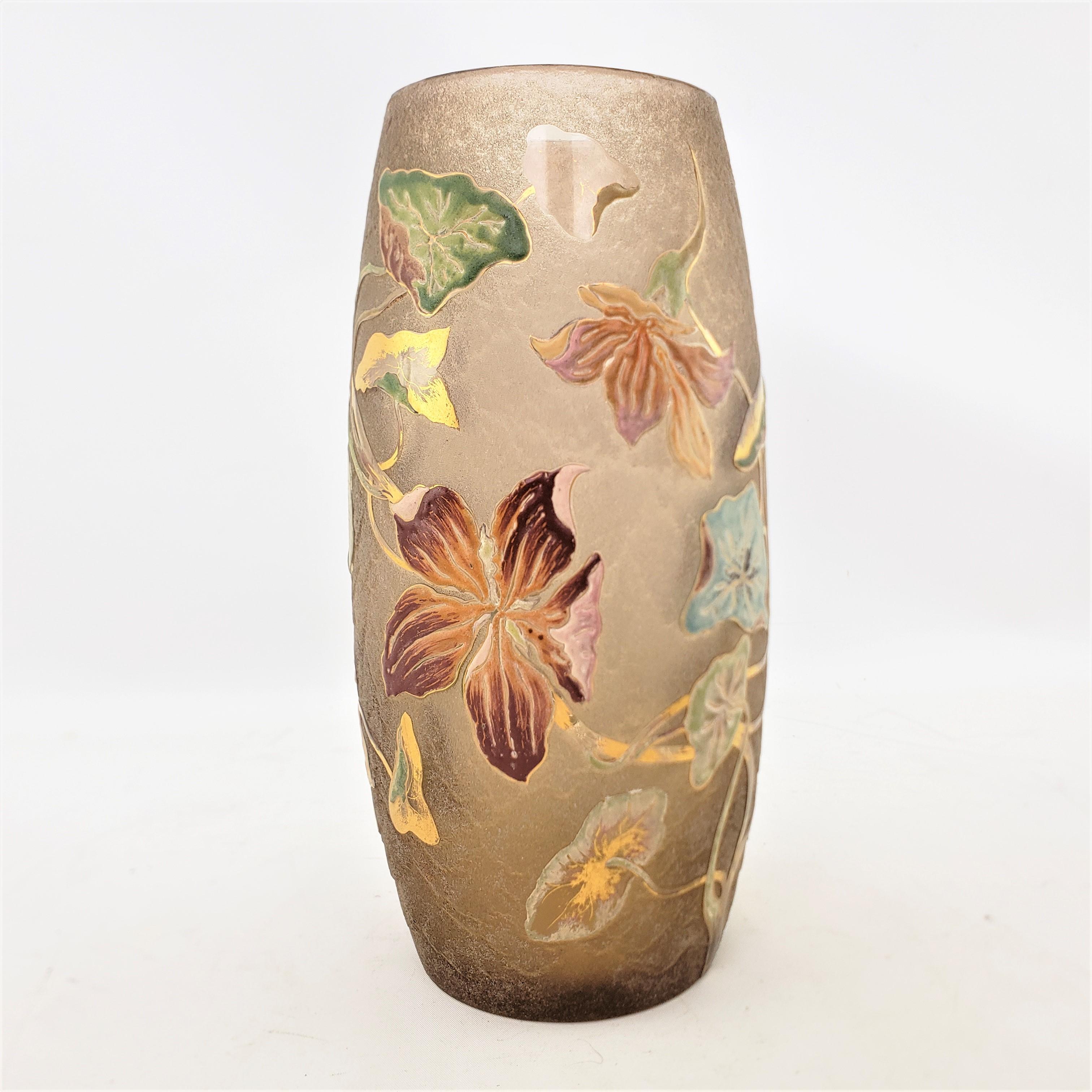 Emile Galle Signed Antique Acid Etched Vase with Gilt & Enamel Floral Decoration 4