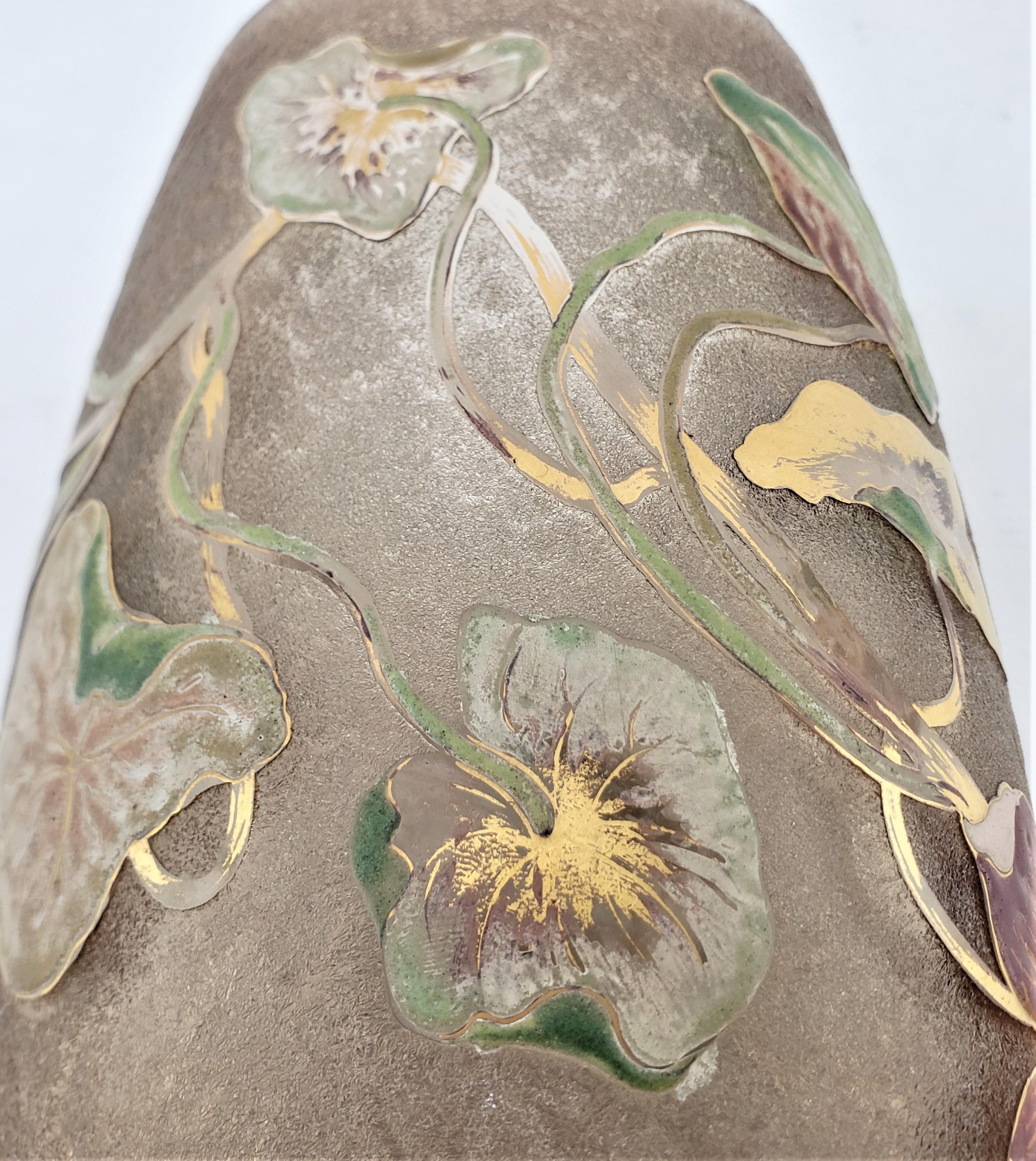 Emile Galle Signed Antique Acid Etched Vase with Gilt & Enamel Floral Decoration 7