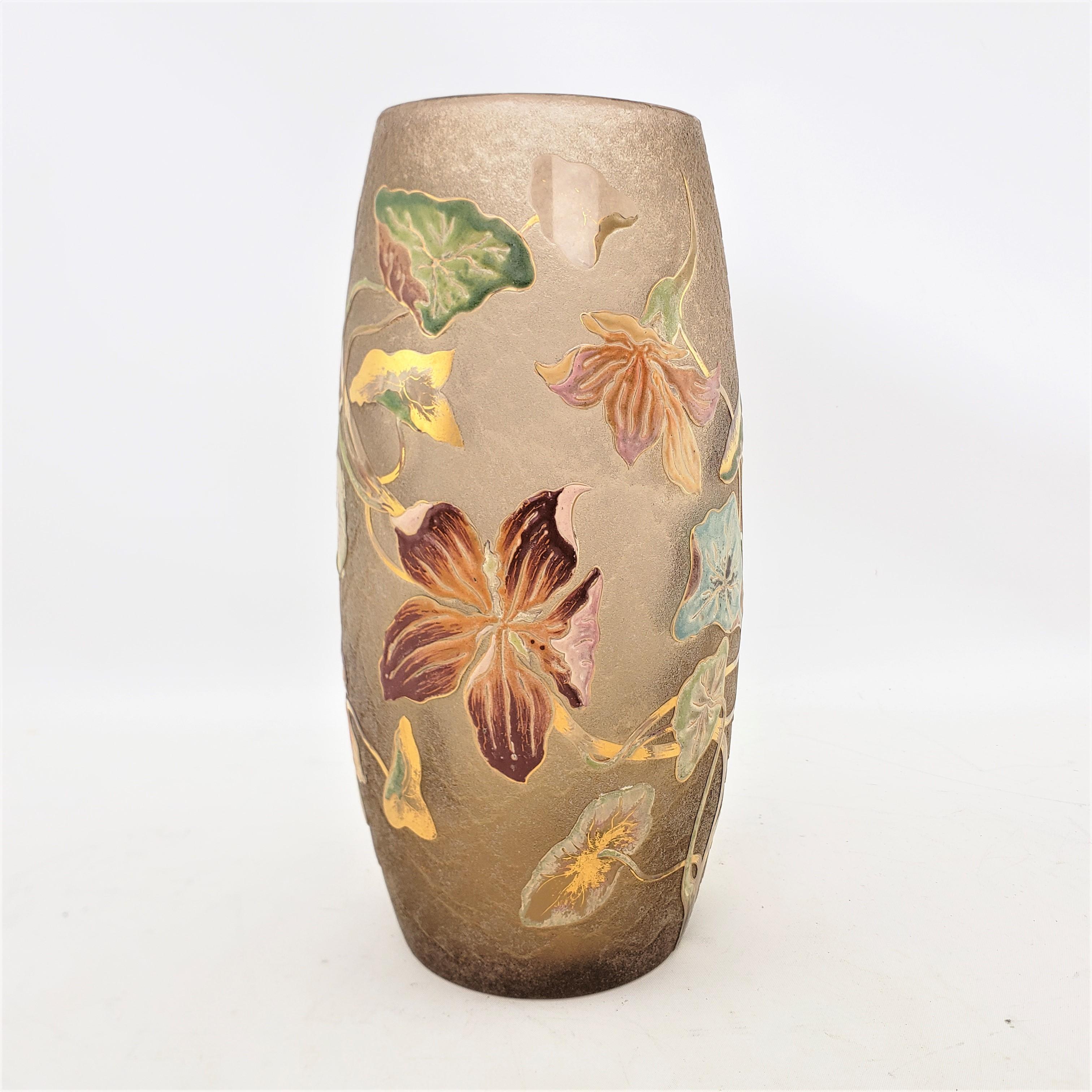 Emile Galle Signed Antique Acid Etched Vase with Gilt & Enamel Floral Decoration 8
