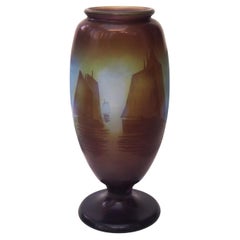 Emile Galle signed Sailing ships cameo glass vase c1920