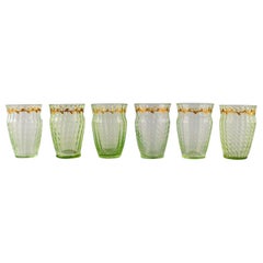 Emile Gallé, Six early, rare glasses in mouth-blown green art glass.