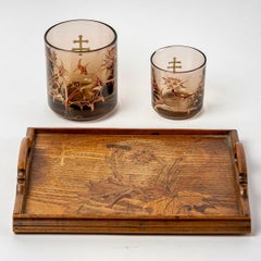 Emile Gallé, Set di affumicatori in vetro smaltato Topazio 3 pezzi, Cardi