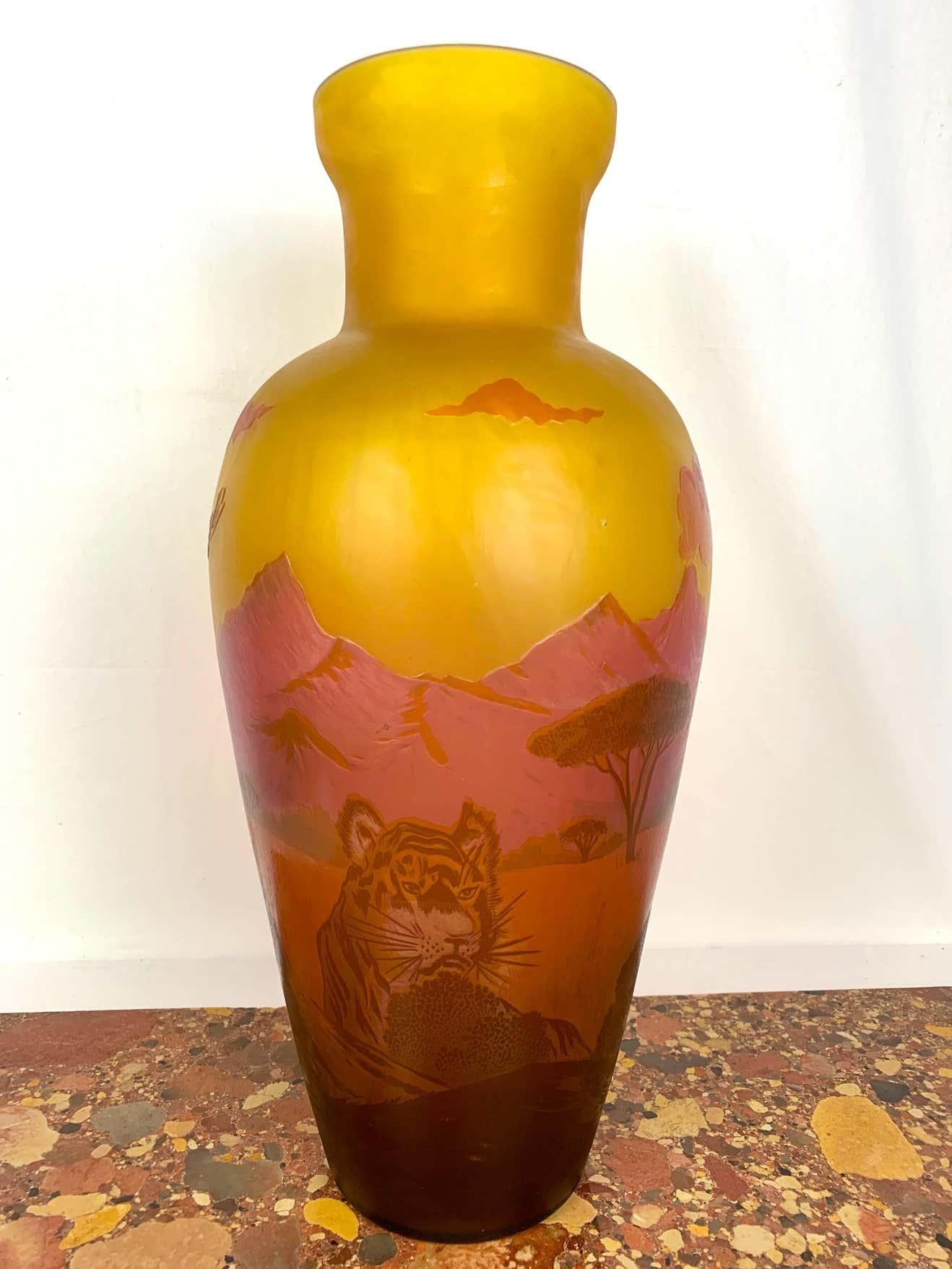 French Émile Gallé Style Art Glass Vase, 20th Century