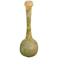 Emile Gallé Tall Blown Cameo Glass Bud Vase in Pastel Colors, circa 1905