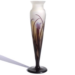 Emile Galle Tall Blue Iris Vase