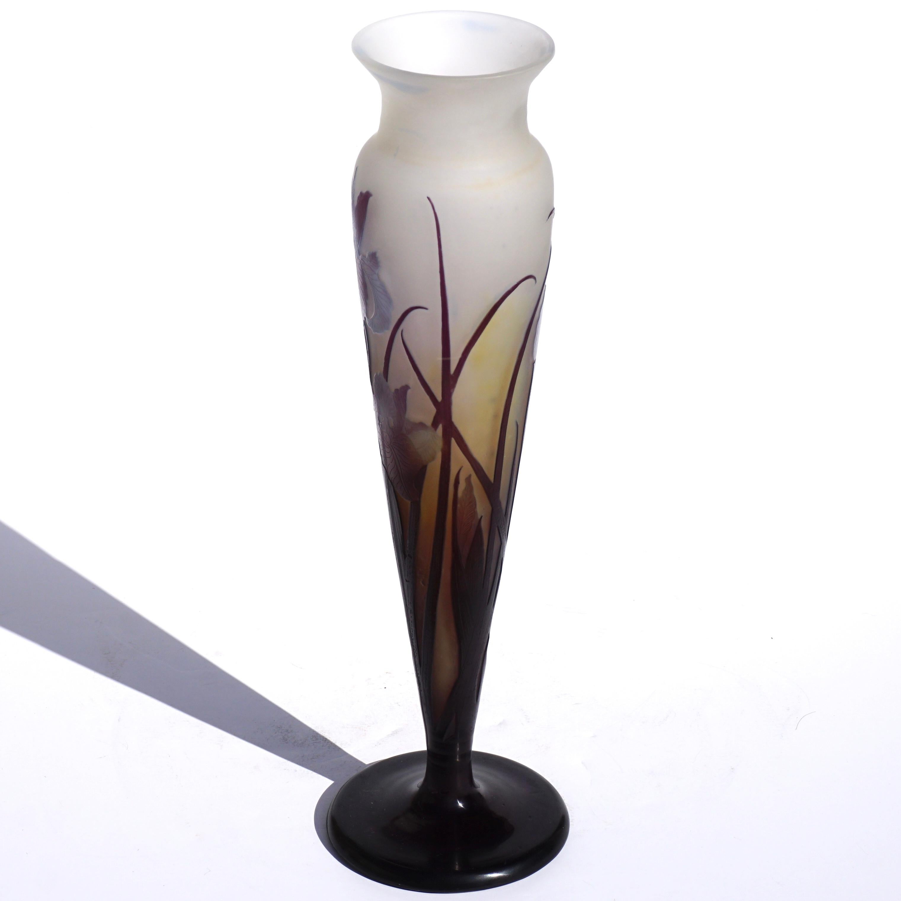 Art Nouveau Emile Galle Tall Blue Iris Vase