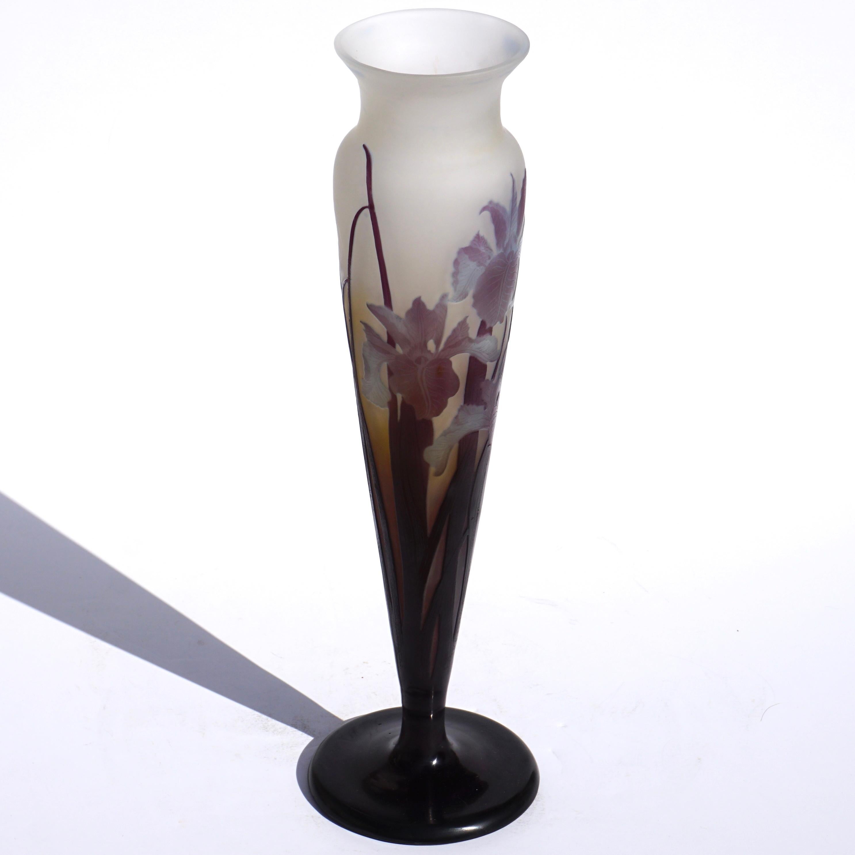 French Emile Galle Tall Blue Iris Vase