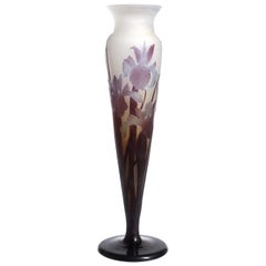 Antique Emile Galle Tall Blue Iris Vase