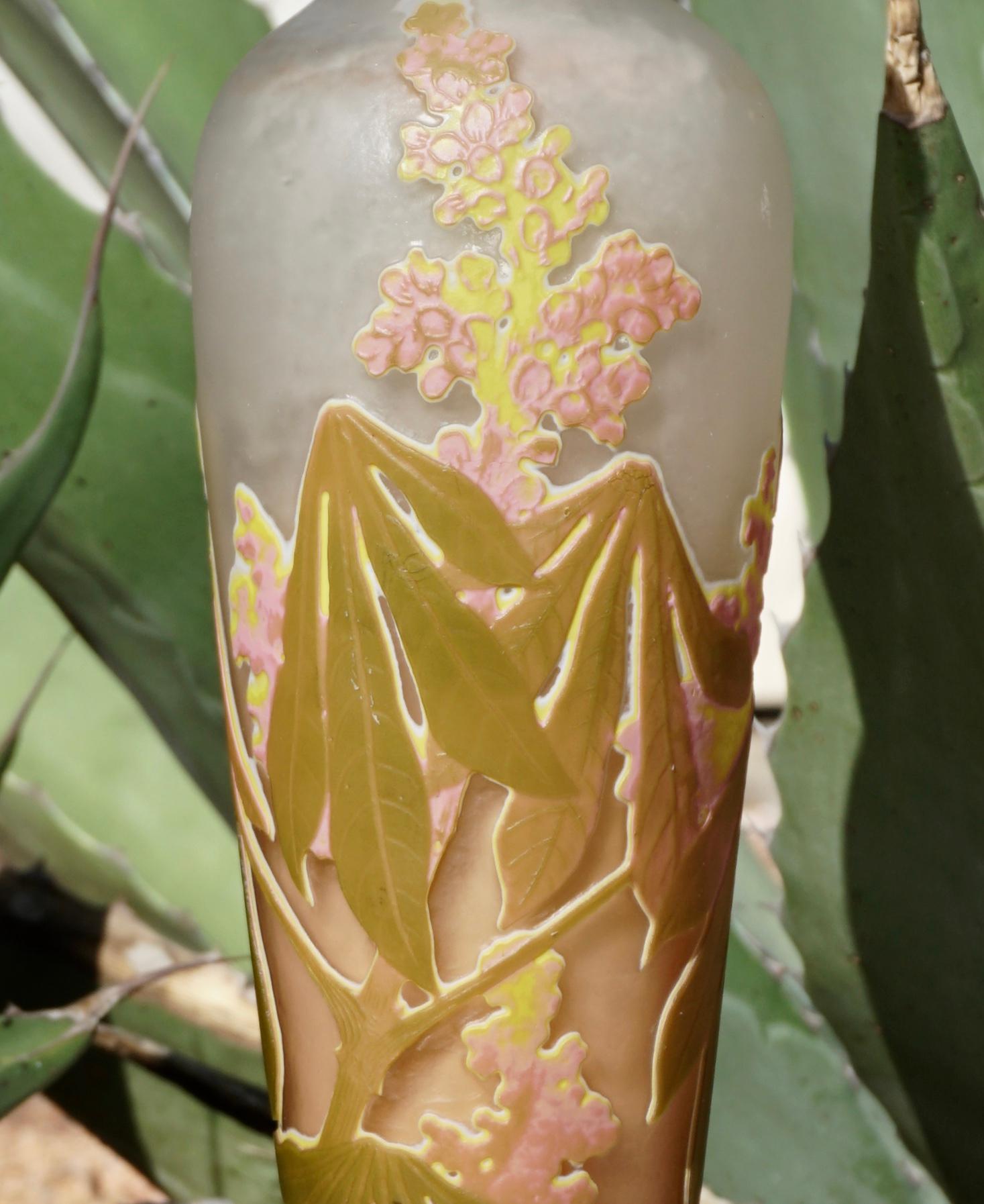 Fired Emile Galle Tall Cameo Art Nouveau Vase 1904 For Sale