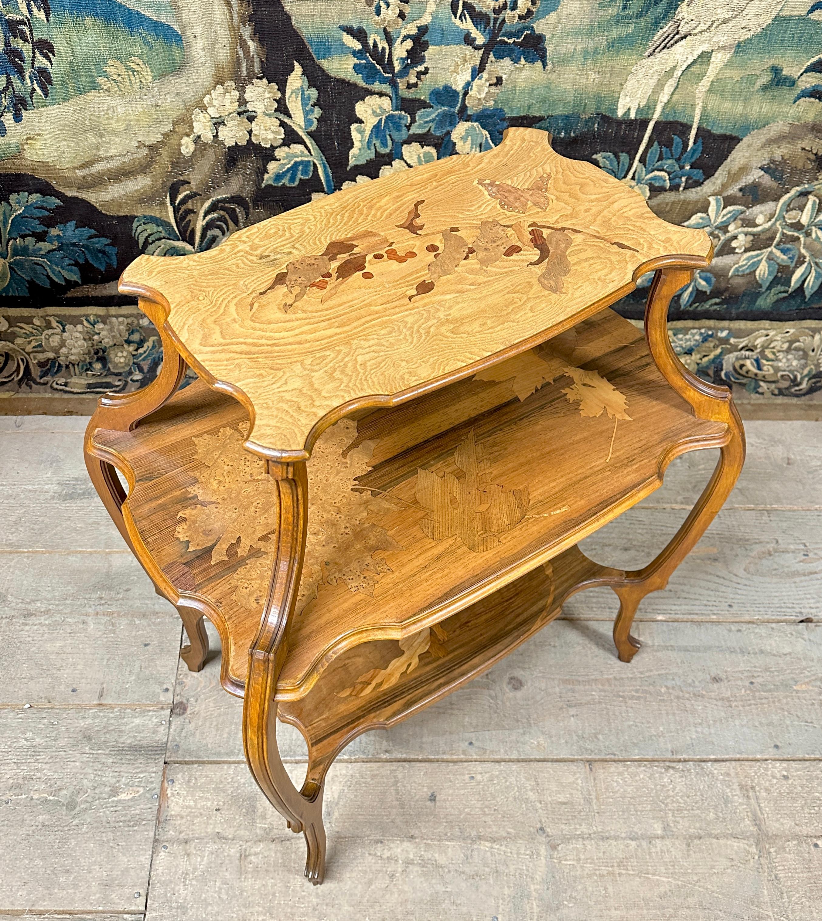 Emile Gallé - Tea Table With Three Trays In Marquetry. Art Nouveau Period, 1900s For Sale 5