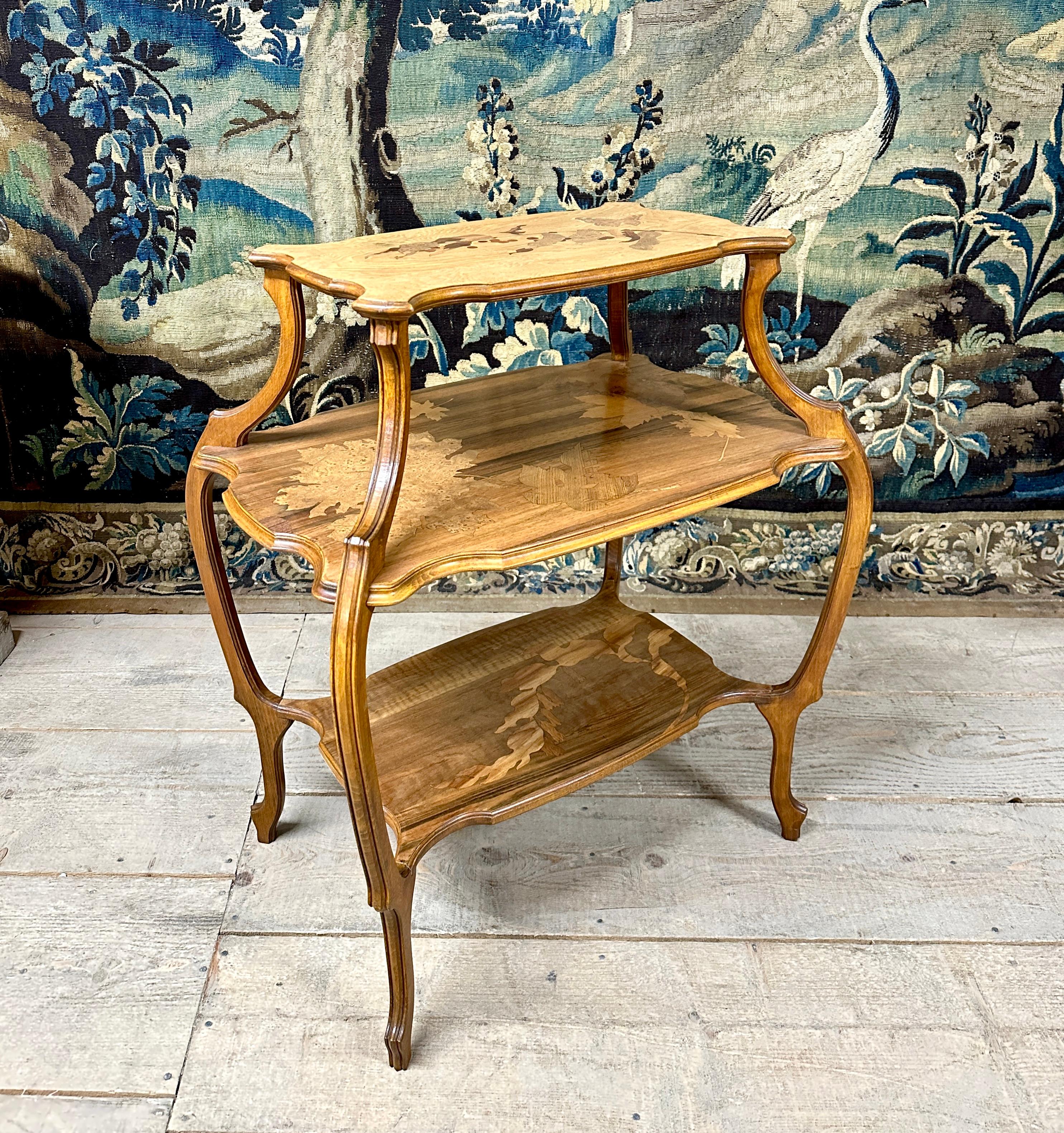 Emile Gallé - Tea Table With Three Trays In Marquetry. Art Nouveau Period, 1900s For Sale 6