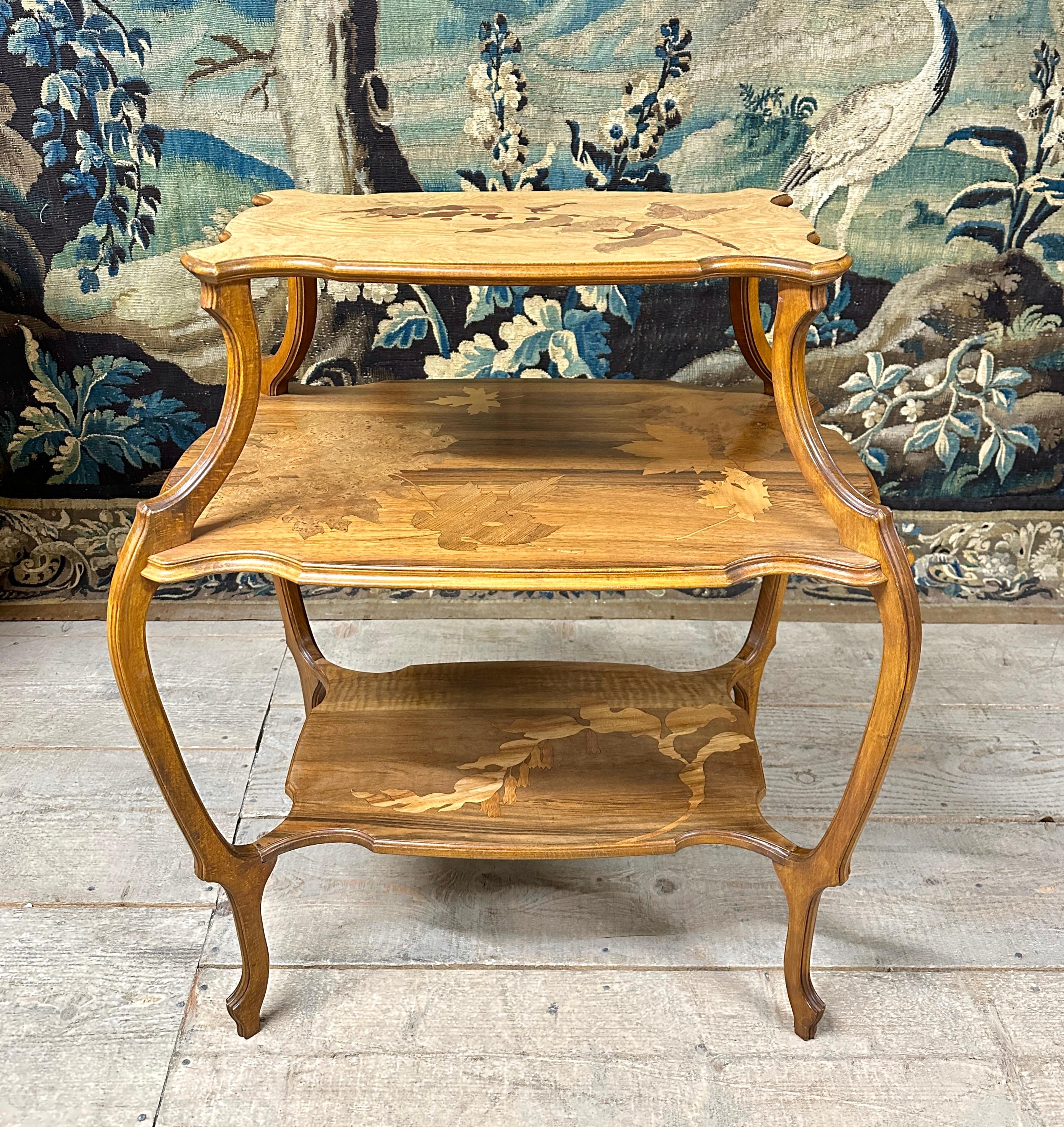 Emile Gallé - Tea Table With Three Trays In Marquetry. Art Nouveau Period, 1900s For Sale 7