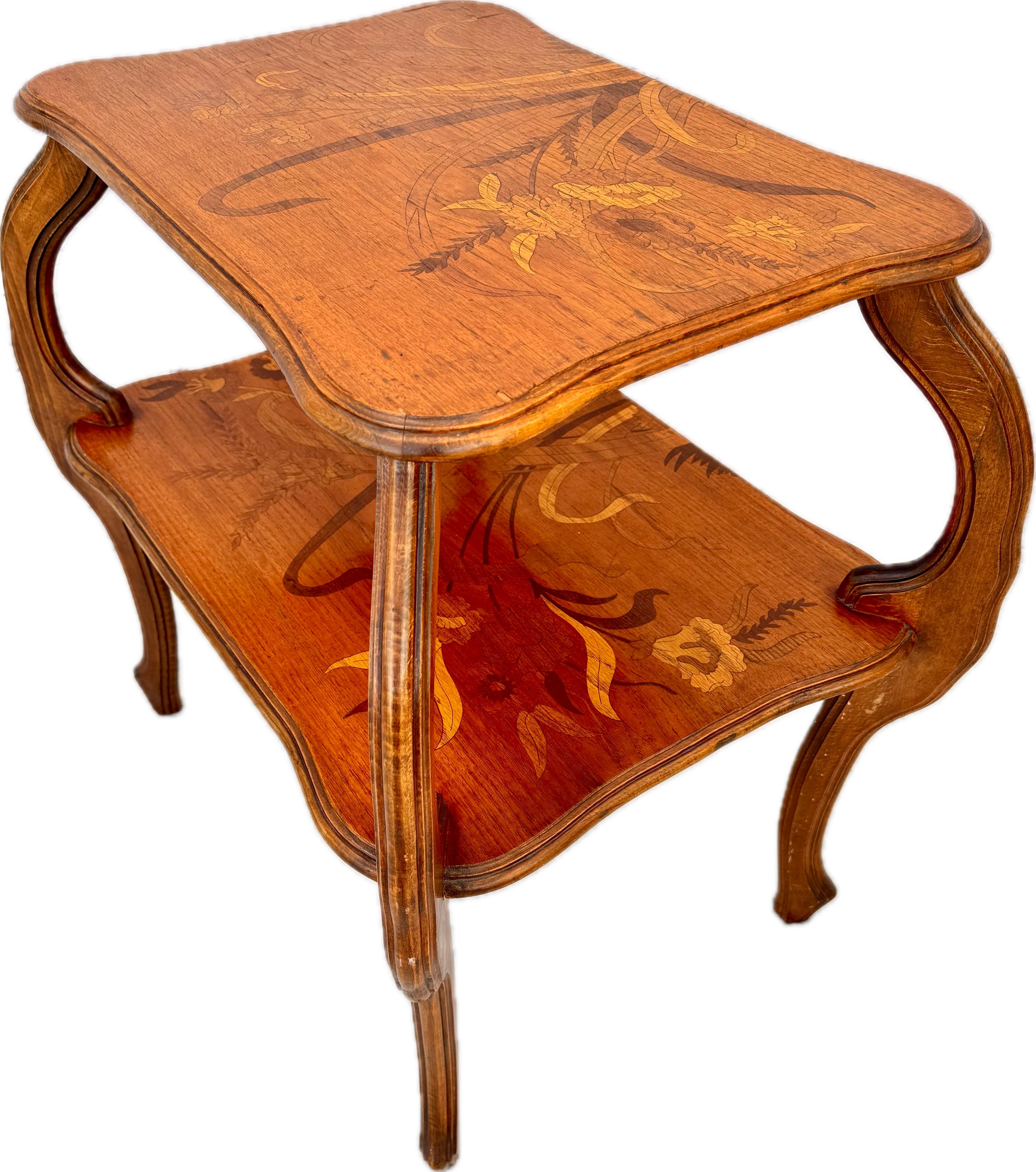 Emile Gallè Two Tiered Marquetry Inlaid Table For Sale 2