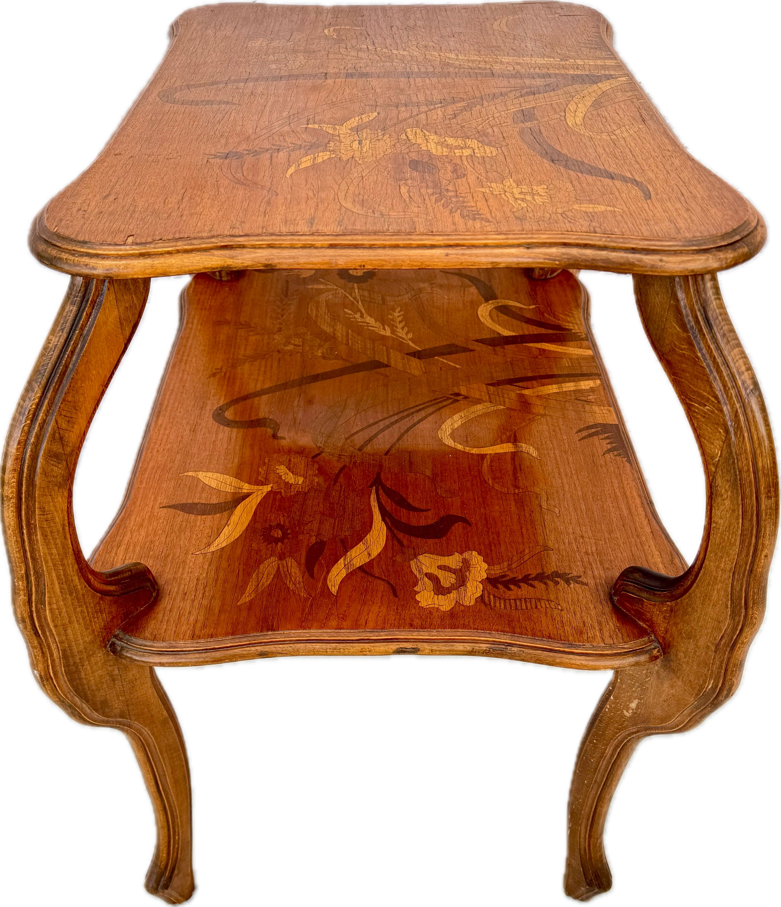 Emile Gallè Two Tiered Marquetry Inlaid Table For Sale 3
