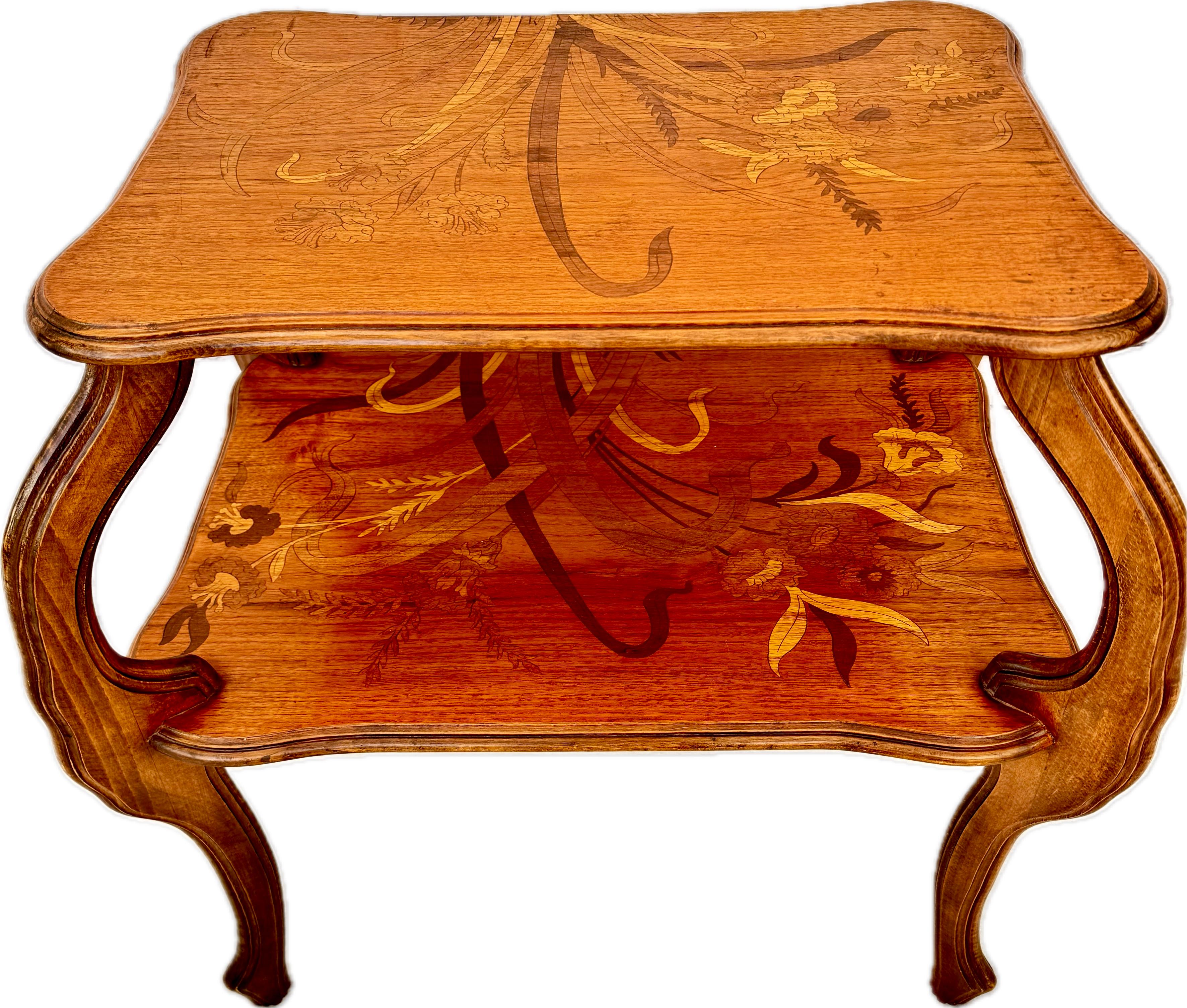 Emile Gallè Two Tiered Marquetry Inlaid Table For Sale 1