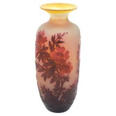 Antique ÉMILE GALLÉ   Vase, circa 1900 overlaid cameo glass red flowers, square shape
