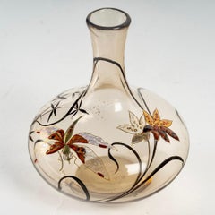 Emile Gallé, Vase Cristallerie Smoked Glass Enamelled Dragonfly and Flowers