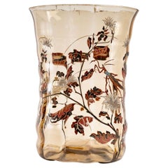 Emile Gallé, Vase Cristallerie Smoked Glass Praying Mantis Among Foliages