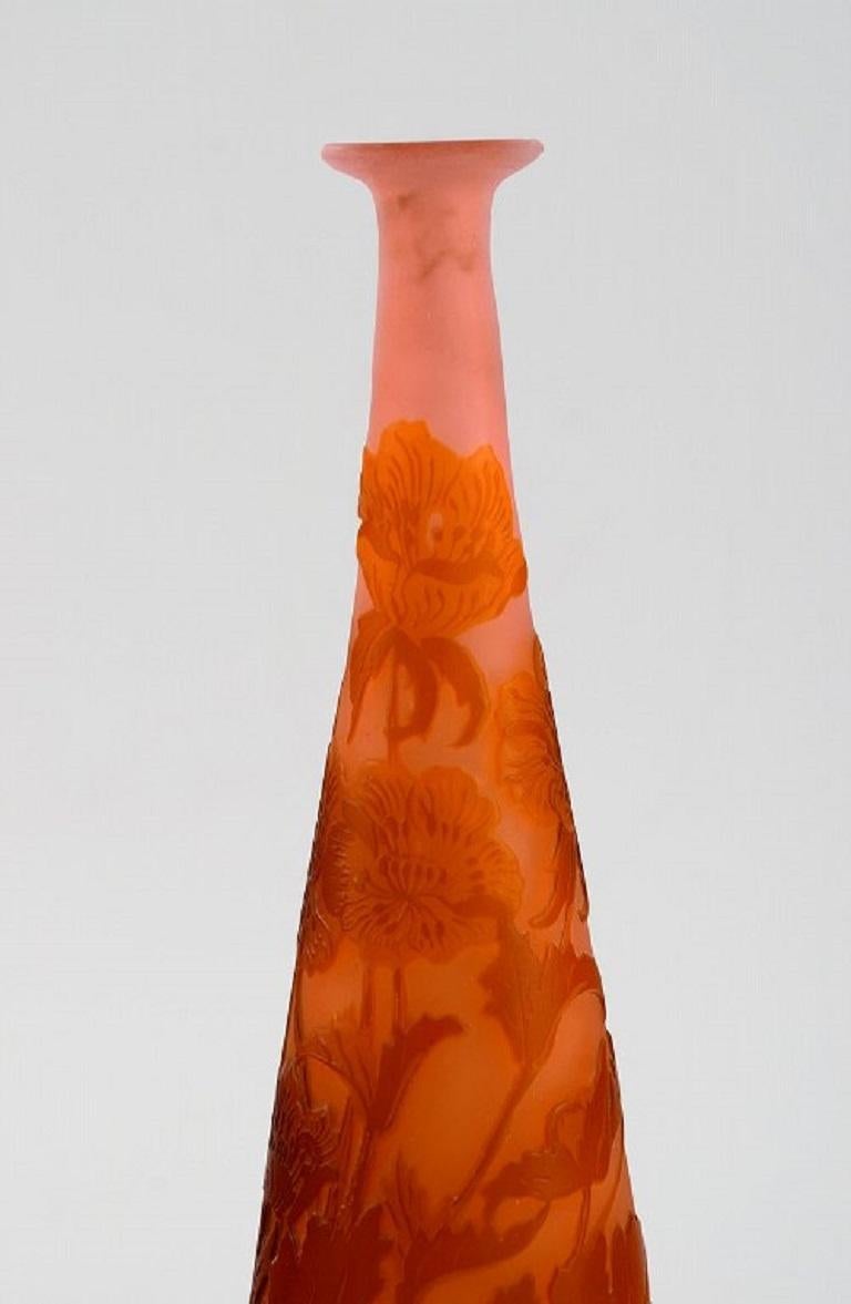 French Emile Gallé Vase in Frosted and Orange Art Glass, Early 20th C