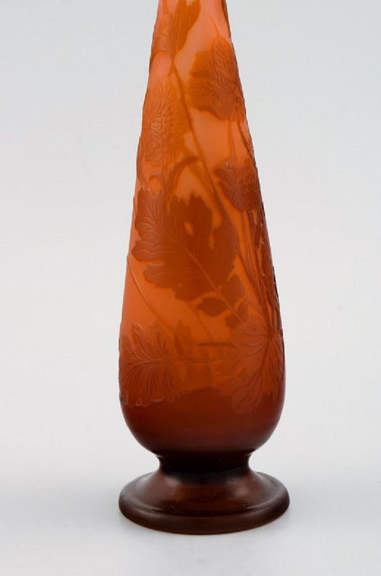 20th Century Emile Gallé Vase in Frosted and Orange Art Glass, Early 20th C