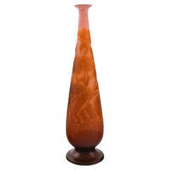 Emile Gallé Vase in Frosted and Orange Art Glass, Early 20th C